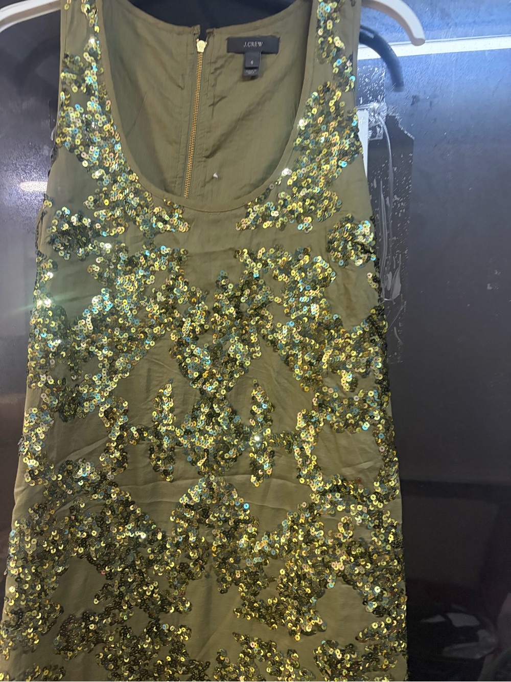 J. Crew Olive Sequin Scoop Neck Mini Dress